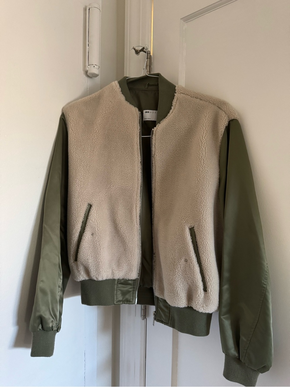 ASOS Olive Green and Cream Sherpa Bomber Jacket